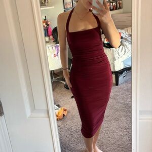 Windsor Burgundy Midi Halter Dress